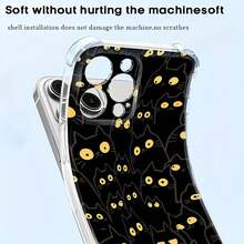Muchos gatos negros de dibujos animados con ojos amarillos. Esta elegante funda es compatible con los modelos  17, 16, 15, 14 Pro Max, 13, 12, 11, XR y XS Plus. Fabricada en TPU flexible, resistente a golpes y arañazos, ofrece una excelente protección contra caídas y un agarre cómodo. Es un regalo ideal para familiares, amigos y seres queridos, y una opción perfecta para festivales. - transparente - Ver 5