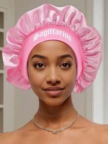 1pc Satin Sleep Cap, Personalized 12 Zodiac Sign Pattern Satin Wide Brim Elastic Sleep Hat, Satin Hair Cap (Random Print Pattern) - Pink Constellation SM10 - View 33