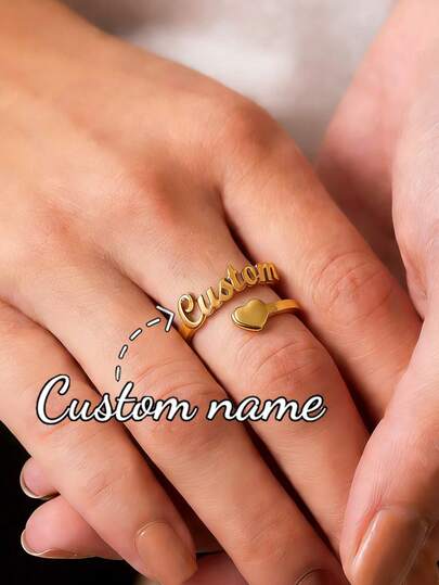 Customized Name Ring, Personalized Jewelry, Stainless Steel Gold/Silver Adjustable Ring, Couple Gift