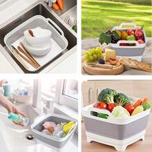 2PC Collapsible Wash Basin 9L, Foldable Dish Tub With Drain Plug, Portable Collapsible Dish Basin, Camping Sink For Washing Dishes, Laundry & Kitchen Use,Gray - Xám - Xem 2