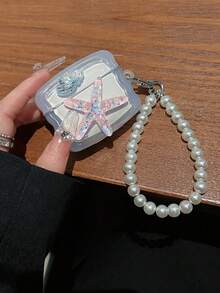 1pc Bluetooth Earphone Case, 3D Pink Starfish & Blue Seashell Design + Pearl Pendant, Square Protective Cover Suitable For AirPods Pro/Pro2/1/2/3/4 - Multicolor - View 12