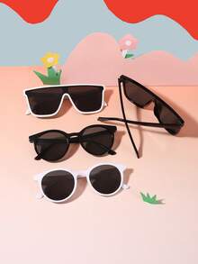 1set 4pcS Boys Girls 6-12Y Polycarbonate Square Round Frame Classic Elegant Simple Cool Retro Fashion Glasses, Outdoor Travel Holiday Party Outfit, With Glasses Box - Multicolor - View 9