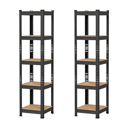 5-stöckiges Metallregal, Lagerregal, schwarz mit Holzoptik, vielseitige Aufbewahrungslösung für Küchen, Wohnzimmer, Hauswirtschaftsräume, Garagen und Geräteschuppen,37*37*150cm