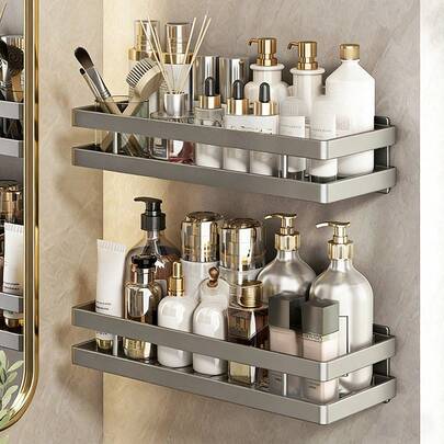 1 Piece 30cm/40cm Wrought Iron Bathroom Shelf, Wall-Mounted Bathroom Shelf, Bathroom Storage Rack, Bathroom Accessories, No-Drill Bathroom Shelf, Vanity Shelf, Light Luxury Bathroom Wall-Mounted Toilet Storage Rack