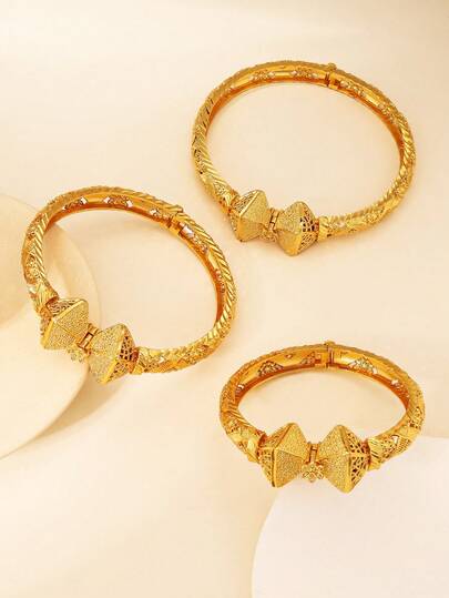 1件中东新娘婚礼手镯，螺丝扣式，开口设计，金色手镯，镀铜手链，脚链。适合作为节日派对礼物赠送给女性。