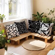 MEMNUN 4pcs Modern Simple Black & White Abstract Geometric & Plant Printed Pillow Case Covers (Pillow Inserts Not Included), Peach Velvet Fabric Single-Sided Printing, 17.7*17.7in(45*45cm)/19.69*19.69in(50*50cm)/15.75*15.75in(40*40cm) Cushion Covers, Suitable For Home Decor Living Room Sofa Pillows, All Seasons, Gift - Multicolor - View 11