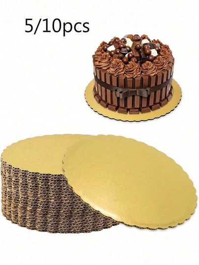 5/10pcs Gold Round Cake Bases, Sturdy & Oil-Resistant, Suitable For Wedding, Birthday Party And Holiday Cakes, Professional Cake Decoration And Display