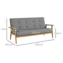 Three-Seater Tufted Sofa, Rubberwood, 154.5 X 69.5 X 73 Cm, Grey - Grey - View 3