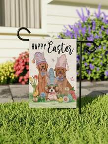 1PC Easter Cute Dog With Bunny Hat Garden Flag, "HAPPY EASTER" Egg & Flower Decor Flag, Outdoor Yard Holiday Decoration Flag (Flagpole Not Included) - Multicolor - View 4