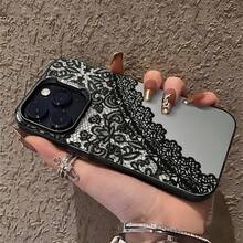 Fashionable Luxury Black Lace Print Partial Screen Phone Case Compatible With 17/16/15 Pro Max, Also Fits 14/13/12/11 Models And XS/XR, With Anti-Pollution Feature - Multicolor - View 5