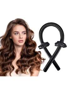 4pcs No-Heat Hair Curler Set, 1 No-Heat Hair Curling Wand With Headband And 2 Hair Ties, DIY Hairstyling Tools, Slouchy Ribbon Curler, Easy To Create Wavy Hairstyles, Hair Styling Kit, Hair Tool - Black #1 - View 3