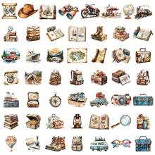 50张/包 复古旅行涂鸦贴纸，适用于手机壳、行李箱、滑板、音箱、水瓶、PET材质贴纸 - 彩色 - 查看 4