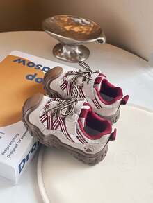 1 Pair Kids' Retro Sporty Sneakers, Boys/Girls Breathable Mesh Athletic Shoes, Soft Sole Non-Slip Functional Infant Shoes - Red - View 8