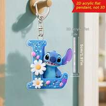 2D 图形设计，史迪奇字母钥匙扣，26 个“A-Z”花卉卡通图案，亚克力吊坠带链，适用于包包钥匙和车钥匙，旅行配件礼品，可爱花卉钥匙扣设计，光滑表面，钥匙扣，装饰钥匙扣，卡通钥匙扣，圣诞礼物，粉丝礼物，2D 图形礼品（如果产品不透明，请撕掉印刷背面的保护膜）。 - 彩色 - 查看 35