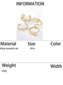 4pcs/Set Geometric Metal Bangle Bracelet Set, Designed For Women, Suitable For Daily Commute And Multiple Occasions, Stackable Jewelry Accessory - Yellow Gold - View 7
