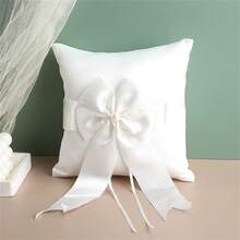 1pc Lace & Pearl Wedding Ring Pillow, White Lace Flower Bow Heart-Shaped Ring Box For Wedding Ceremony