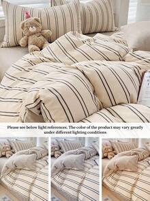1pc Coffee Striped Duvet Cover (No Filling), Cozy Minimalist Scandinavian Style, Suitable For Single/Twin/Double/Queen Bed In Home/Bedroom/Dormitory, All Seasons - Light Brown Vertical Stripes - View 6