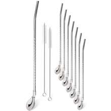 8 piezas de pajitas de metal largas de acero inoxidable con 2 cepillos de limpieza, accesorios para bebidas deé, café, bar, cocina y fiestas - Oro - Ver 1