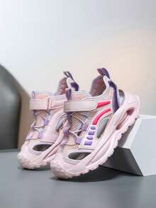 1 Pair Girls' Summer Convenient Hook And Loop Design Lightweight Comfortable Slide Sandals - Pink - View 7