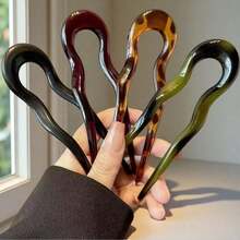 French Twist Spin Hair Forks, U-Shaped Wavy Hair Clips, Suitable For Spiral Buns, Tortoiseshell, Fashionable Flexible Women Hair Accessories, Hair Styling Pins, Head Accessories - 彩色 - 查看 4