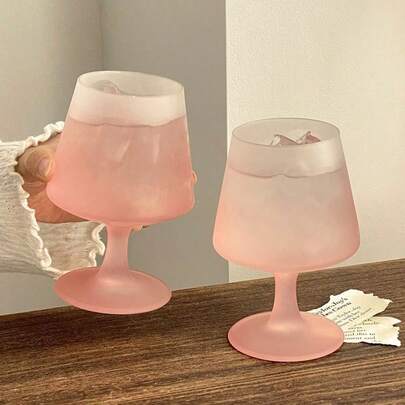 2只磨砂粉色高脚杯，鸡尾酒杯，香槟杯，完美玻璃器皿，派对饮具