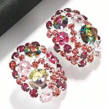 1 Pair Elegant Rhinestone Clip-On Earrings, Suitable For Daily Wear And Gift - Multicolor - View 8