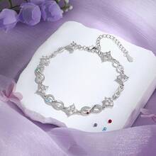 1pc Personalized Birthday Stone Bracelet, Can Engrave 1-5 Names, Custom Flower Pendant Bracelet, Infinite Love Design, Handmade Jewelry, Mother's Day Gift For Mom And Grandma, Birthday, Anniversary, Valentine's Day, Christmas Luxury Custom Jewelry - Silver - View 6