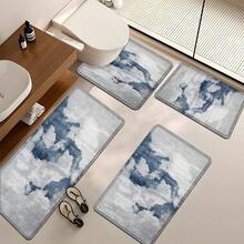 2/3/4PCS Thickened Flannel Printed Rugs Bathroom Set, Watercolor Sky -Style Home Deccor Bath Mat, Is Soft And Comfortable, Easy To Clean, And Suitable For Bathroom Deccor, Bathroom Accesssories, Living Room, Bedroom, Laundry Room And Kitchen Decoration - 彩色 - 查看 2