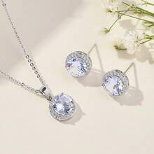 1 Set de joyas de circonita cúbica elegante y de moda, adecuado para citas, fiestas y uso diario de mujeres - Amarillo - Ver 12