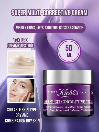  Kiehl's Super Multi-Corrective Cream, 50ml Full-Size/7ml Travel Mini, Anti-Aging Cream To Visibly Firm & Lift Skin, Smooth Fine Lines & Boost Radiance, Deeply Moisturize & Even Skin Texture, Enhance Healthy Complexion, Creamy Texture, Suitable For Dry & Combination Dry Skin, Ideal For Daily/Office/Travel, Premium Multi-Corrective Skincare Gift