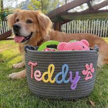 Personalized Braided Rope Pet Toy Storage Basket, Custom Pet Name Gift Basket, Travel Storage Bag, Tote Bag For Pet Lovers, Home Decor Pet Supplies - Multicolor - View 6