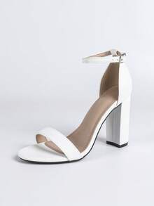 Women's Chunky Block Heels Open Toe Ankle Strap High Heel Pump Sandals - trắng - Xem 7