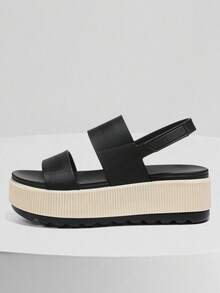 Elegant Open Toe Platform Sandals For Women Slip On Sandals Falt Black Heel Comfy Strapy Fall Dress Shoes Flip Flops Casual Slippers Vacation Walking Beach Outdoor Spring Summer New Fall Fashion Women - Blackwhite - View 6