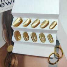 Cat Eye Press On Nails Handmade Short Oval\/Square\/Round False Nails With French Tip\/Aurora\/Magnetic Shimmer Designs (Side#Princess Palace, Large) - ColorEE - 查看 2