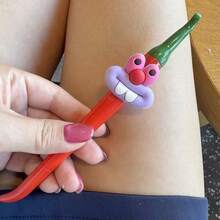1pc Cute Cartoon Spicy Pepper Ballpoint Pen, Funny Cartoon Design Retractable Pen For Writing & Drawing