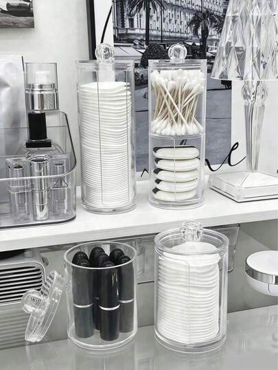 1 hộp đựng dụng cụ làm đẹp bằng acrylic, dùng trong phòng tắm và bàn trang điểm, lý tưởng để đựng bông tẩy trang, tăm bông, son môi và bông phấn, trang trí bàn trang điểm, quà tặng ngày lễ, quà tặng Ngày của Mẹ, giá trưng bày mỹ phẩm dung tích lớn, trang trí lễ Phục sinh.