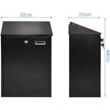 Wall Mounted Mailbox With Large Spaces, Lockable Letterbox With Cover & 2 Keys, Weather Resistant Postbox, Easy To Assemble, Premium Galvanized Steel (Black) - Black - View 3