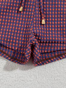 wohenmeili Plaid Print Halter Twist Front Bikini Set - Blue-brown Checkered - View 9