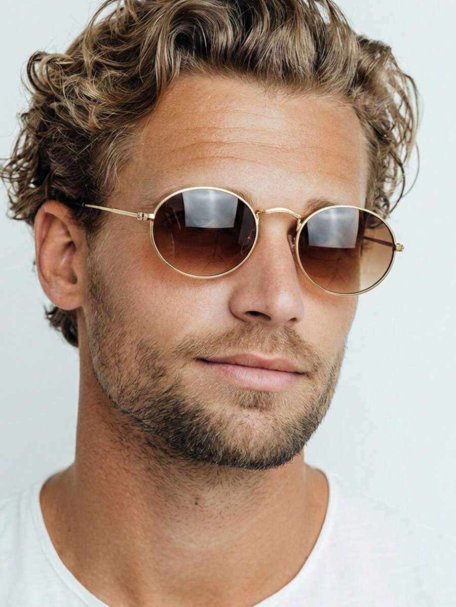 1 Pair Men's Black Round Metal Frame Retro Personalized Small Frame Fashion Fashion Glasses