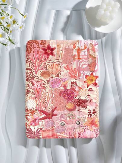 Red Ocean Element Collage Pattern Tablet Protective Case, Compatible With IPad 9.7/10.2/10.5/10.9/12.9/Pro 11, 10th Generation, Compatible With Samsung Galaxy Tab S6 Lite 10.4-Inch, Compatible With Kindle Paperwhite 12th Gen 2024, Kindle (11th Generation) 2022 Release, Soft Fall Protection, Smart Stand/Automatic Wake-Up/Sleep