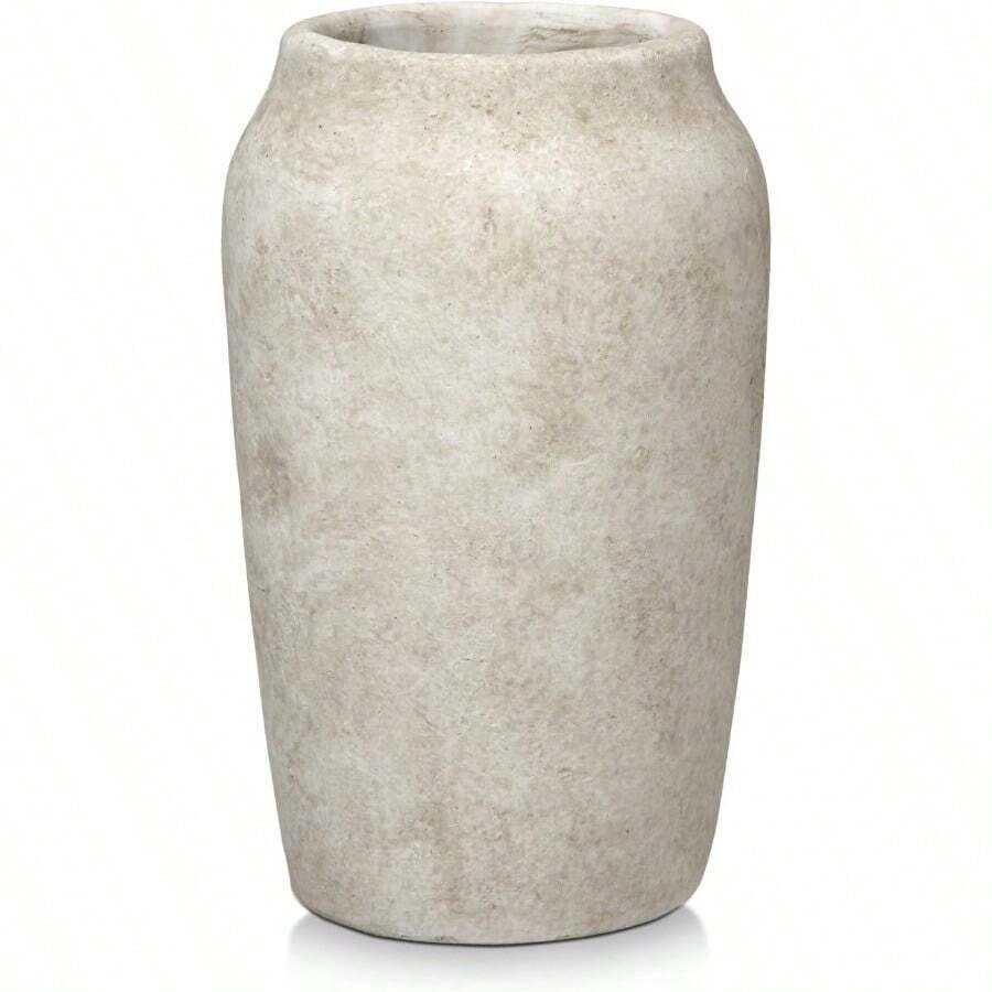 9.06'' Large Ceramic Rustic Vase Shabby Vintage Textured Vase, 4.33'' Wide Mouth Pampas Vases For Fake Flowers Branches, Farmhouse Home Décor, Weddings Shelf Table Decor,Heige - 9,06 inch Màu be - Xem 1