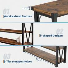 Mesa Consola Larga de Madera con Ranuras Mesa para Entrada Foyer Pasillo Sala de Estar Detrás del Sofá - Marrón - Ver 7