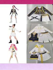 Disfraces de cazadores de demonios, disfraces de cantantes pop, disfraces de actuaciones para niñas, disfraces de juegos de rol para niños, fiestas, diseños lindos, modernos, divertidos, livianos y elegantes; trajes de fiesta de 100 días.kpop anime,kpop hunter - Conjunto blanco de tres piezas 2 - Ver 4