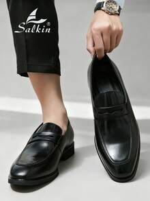 Salkin 奢华复古男士乐福鞋，柔软皮革鞋面，尖头设计，适合正式场合、商务绅士、社交活动、日常办公、派对、婚礼，也适合情侣约会、浪漫晚餐、节日礼物、返校季学生，百搭学院风，四季皆宜。建议选购大一码。 - 黑色 - 查看 10