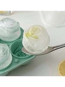 1个四格玫瑰花冰格，多用途巧克力、果冻、冰块模具，适用于房车派对、厨房、冰箱，也适合烘焙、返校季、夏季冰盒和冰格，硅胶玫瑰花冰格 - 浪漫鸡尾酒配件，适用于金汤力、香槟，可重复使用，派对装饰，素食厨房必备，圣诞礼物，花卉图案酒吧工具