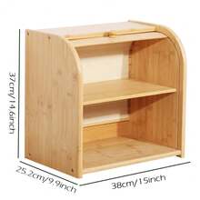 Bread Bin 2 Tiers Double Layer Box Slide Roll Top Food Storage Rack Home Kitchen - Burlywood (original Wood Color) - View 6