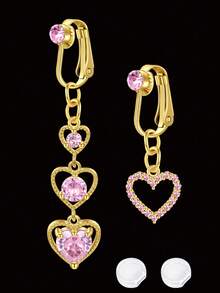 4pcs/Set Elegant Women Fake Belly Piercing Jewelry, 2pcs Gold-Plated Fake Belly Button Rings Clip On Belly And 2pcs Clear Silicone Pad, Multi Styles Heart Butterfly Eye Of Devil Belly Button Rings Non Piercing Jewelry For Women Girls - Valentine's Day Gift - Gold - View 10