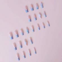 A Box Of 24 Pieces, Wearing Nail Blue Flower Pearl, Super Long Water Pipe, Fake Nail Engraving Manicure. - Màu xanh lam - Xem 2