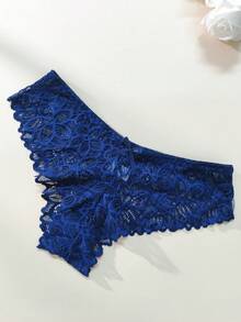 两件套女士性感蕾丝内衣套装，适合居家和派对穿着 - 藍色 - 查看 7