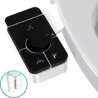 Bidê Inteligente Dedicado ao Vaso Sanitário - Bidê Inteligente Ultrafino com Jato de Água Fria e Autolimpeza, Adequado para Assentos Sanitários Existentes, Design com Dois Jatos para Higiene Íntima Feminina e Higiene das Nádegas, Ótima Opção de Presente de Natal, Preto, Prata